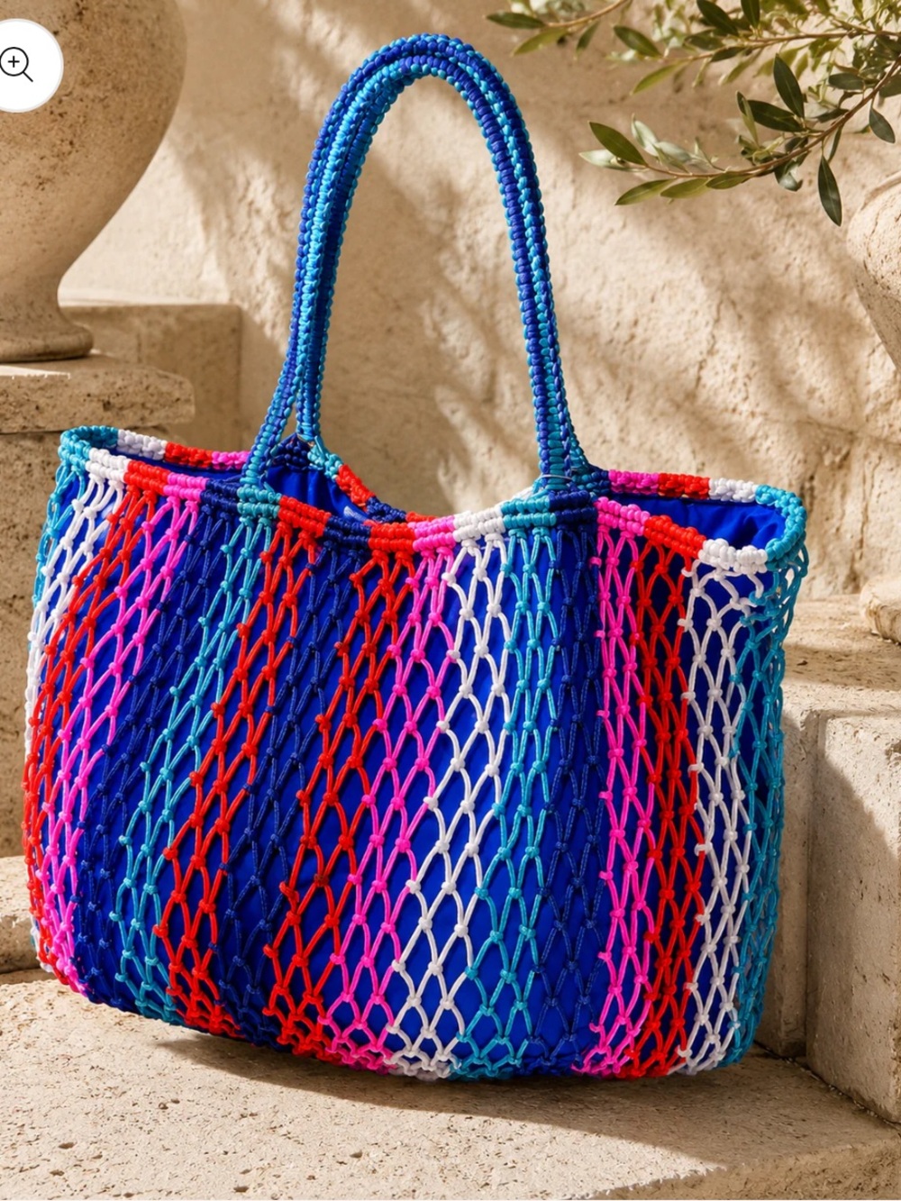 Blue Multi Fishnet Striped Tote